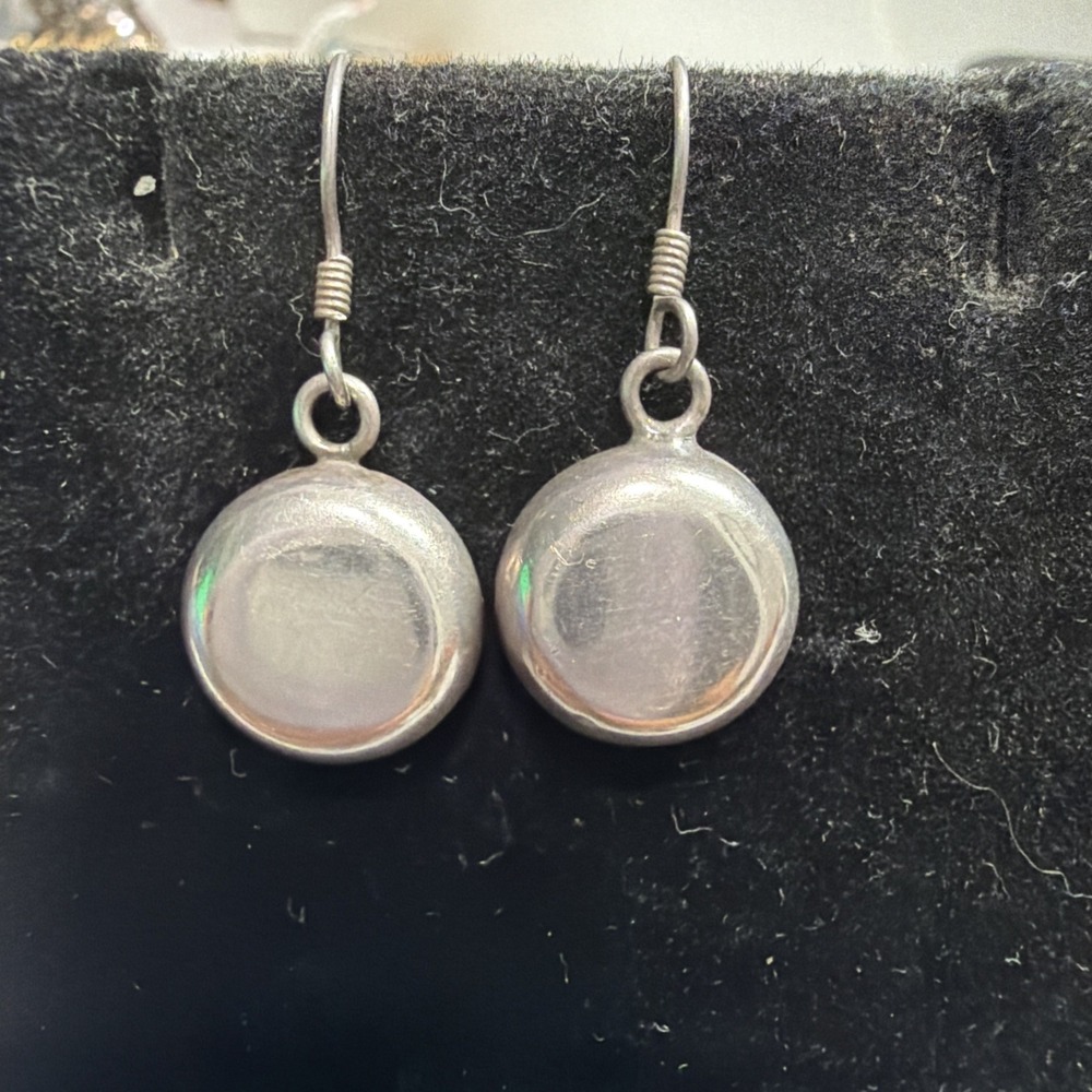 Vintage 925 Silver Mexico Round Dangle Drop Earrings Signed Southwestern Boho